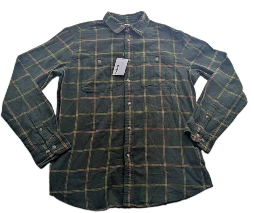 Sonoma Mens Small Supersoft Flannel Plaid Button-Up Long Sleeve Collared Shirt